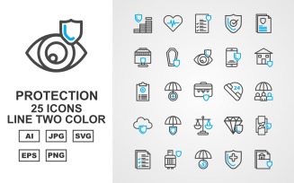 25 Premium Protection Line Two Color Icon Set