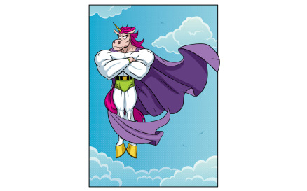 Unicorn Superhero Flying Illustration