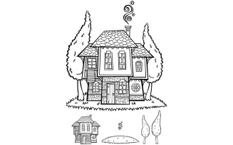 Traditional Bulgarian House Line Art - Illustration