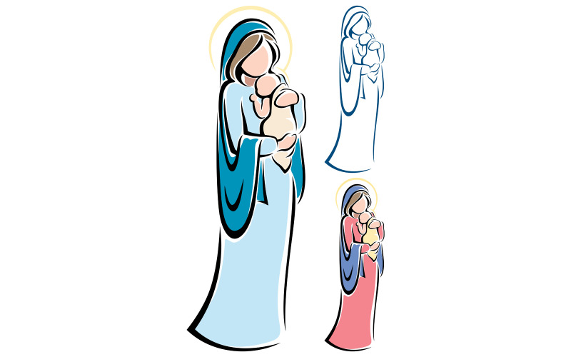 Virgin Mary and Baby Jesus - Illustration