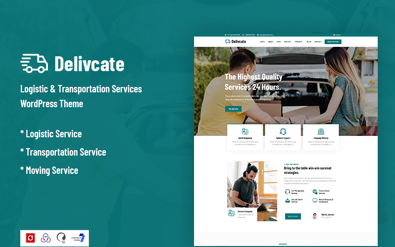 "Delivcate – Logistic & Transportation Service" Bootstrap WordPress thema №155078