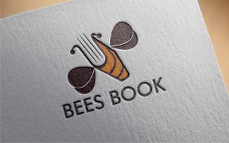 line Bee book Logo Template