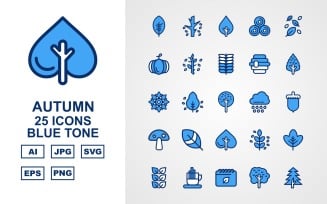 25 Premium Autumn Blue Tone Icon Set