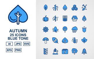 25 Premium Autumn Blue Tone Icon Set