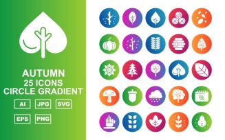 25 Premium Autumn Circle Gradient Icon Set