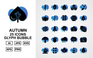 25 Premium Autumn Glyph Bubble Icon Set