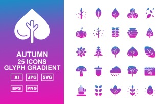 25 Premium Autumn Glyph Gradient Icon Set
