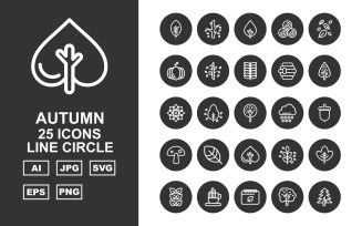 25 Premium Autumn Line Circle Icon Set
