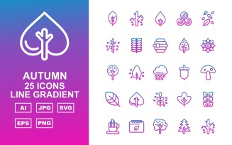 25 Premium Autumn Line Gradient Icon Set