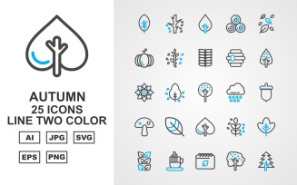 25 Premium Autumn Line Two Color Icon Set