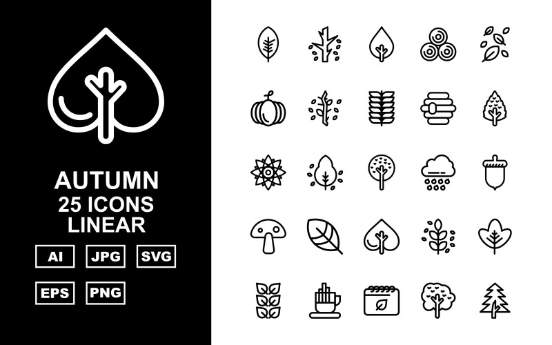25 Premium Autumn Linear Icon Set