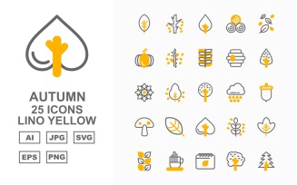 25 Premium Autumn Lino Yellow Icon Set