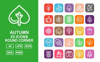 25 Premium Autumn Round Corner Icon Set