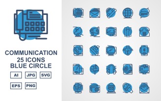 25 Premium Communication Blue Circle Icon Set