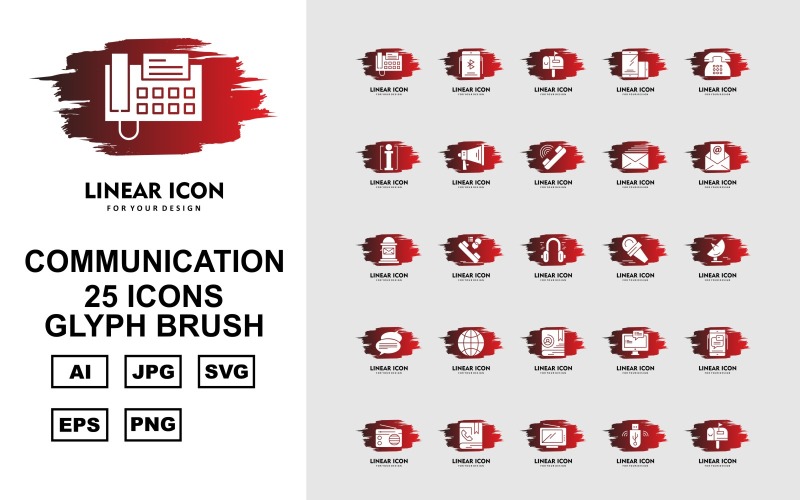 25 Premium Communication Glyph Brush Icon Set