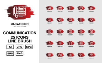25 Premium Communication Line Brush Icon Pack Set