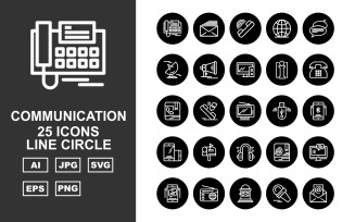 25 Premium Communication Line Circle Icon Set