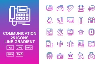 25 Premium Communication Line Gradient Icon Set