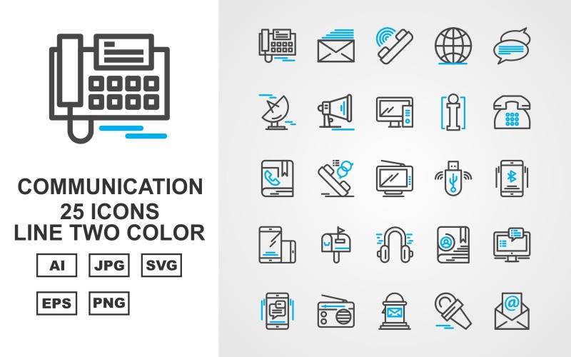 25 Premium Communication Line Two Color Icon Set