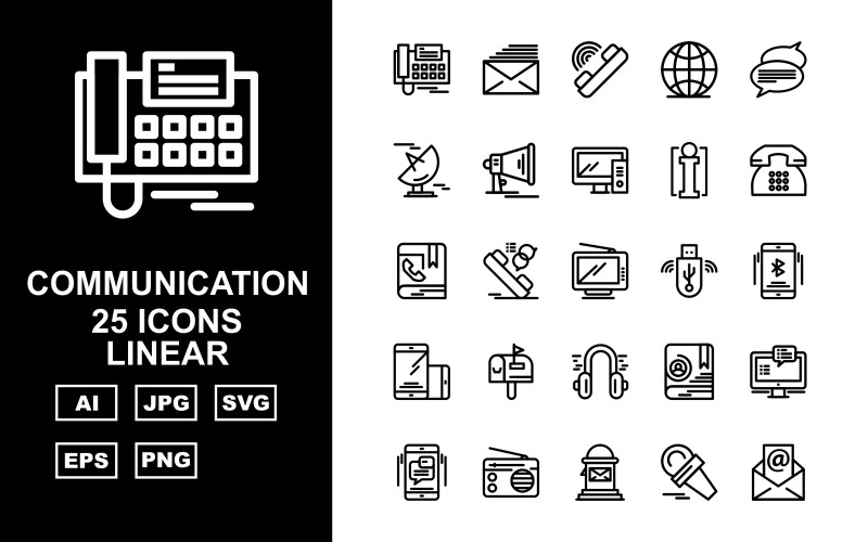 25 Premium Communication Linear Icon Set