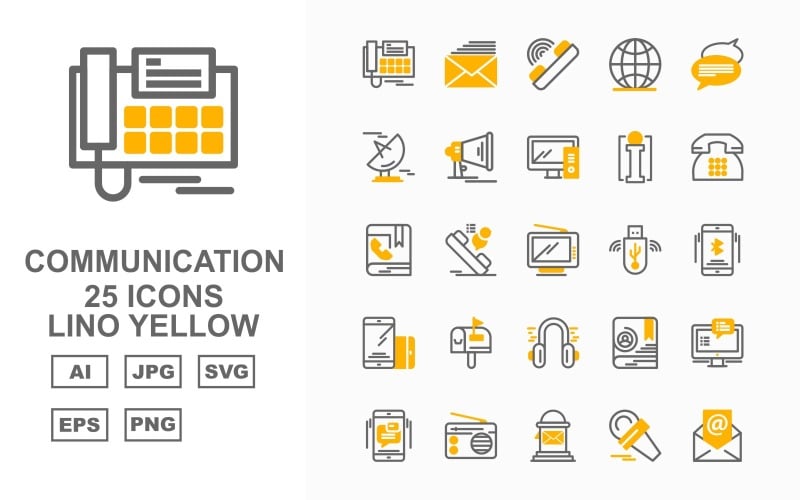 25 Premium Communication Lino Yellow Icon Set