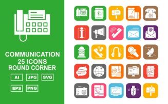 25 Premium Communication Round Corner Icon Set