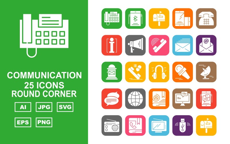 25 Premium Communication Round Corner Icon Set