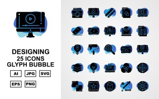 25 Premium Designing Glyph Bubble Icon Set