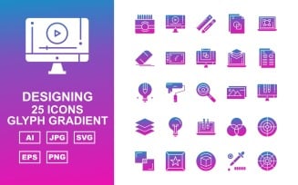 25 Premium Designing Glyph Gradient Icon Set
