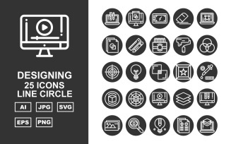 25 Premium Designing Line Circle Icon Set