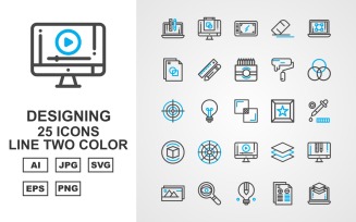 25 Premium Designing Line Two Color Icon Set