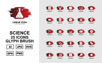 25 Premium Science Glyph Brush Icon Set