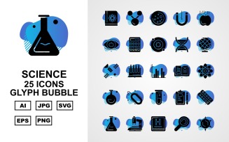 25 Premium Science Glyph Bubble Icon Set
