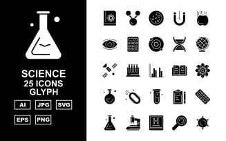 25 Premium Science Glyph Icon Set