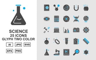 25 Premium Science Glyph Two Color Icon Set