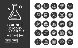 25 Premium Science Line Circle Icon Set