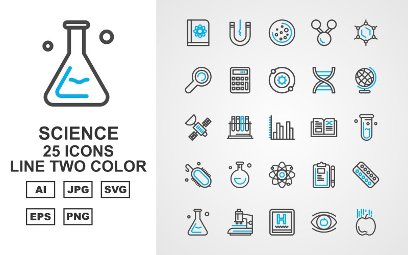 25 Premium Science Line Two Color Icon Set