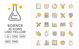 25 Premium Science Lino Yellow Icon Set