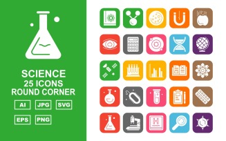 25 Premium Science Round Corner Icon Set
