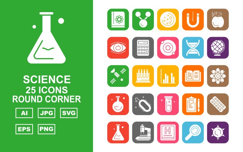 25 Premium Science Round Corner Icon Set