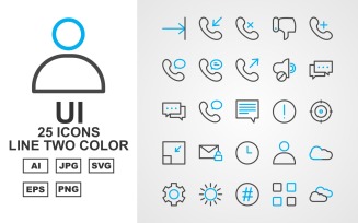 25 Premium UI User Interface Line Two Color Icon Set