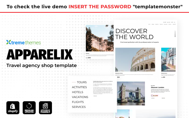 "Apparelix Tour and Travel Agency Template" Responsive Shopify Thema №155582