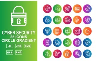 25 Premium Cyber Security Circle Gradient Icon Set