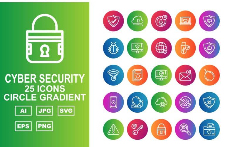 25 Premium Cyber Security Circle Gradient Icon Set