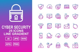 25 Premium Cyber Security Line Gradient Icon Set