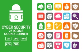 25 Premium Cyber Security Round Corner Icon Set