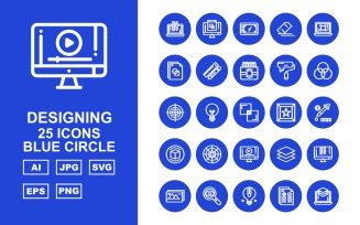 25 Premium Designing Blue Circle Icon Set
