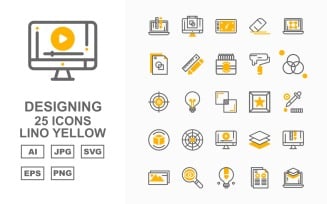25 Premium Designing Lino Yellow Icon Set