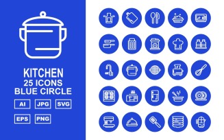 25 Premium Kitchen Blue Circle Icon Set