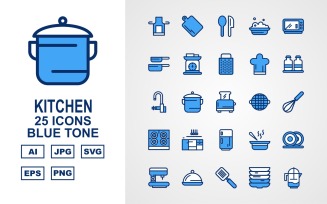 25 Premium Kitchen Blue Tone Icon Set